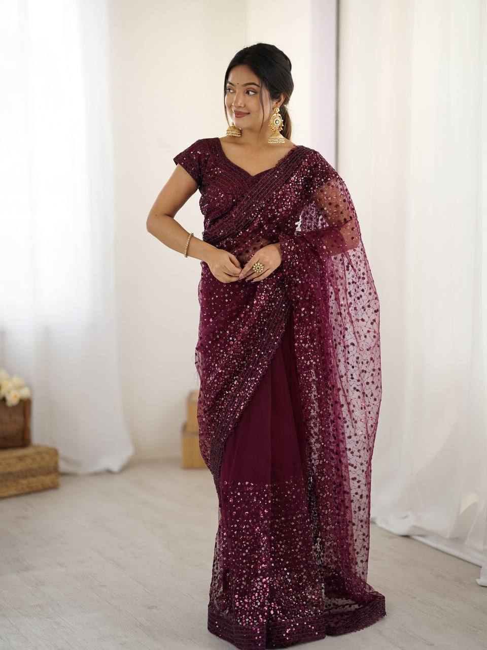 β¨ Glitter & Glamour Net Saree Set β Perfect for Festive & Party Looks β¨